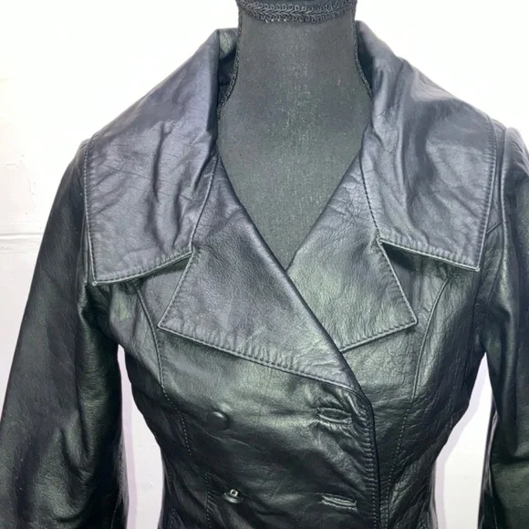 Black Leather double breasted jacket - Picture 4 of 13